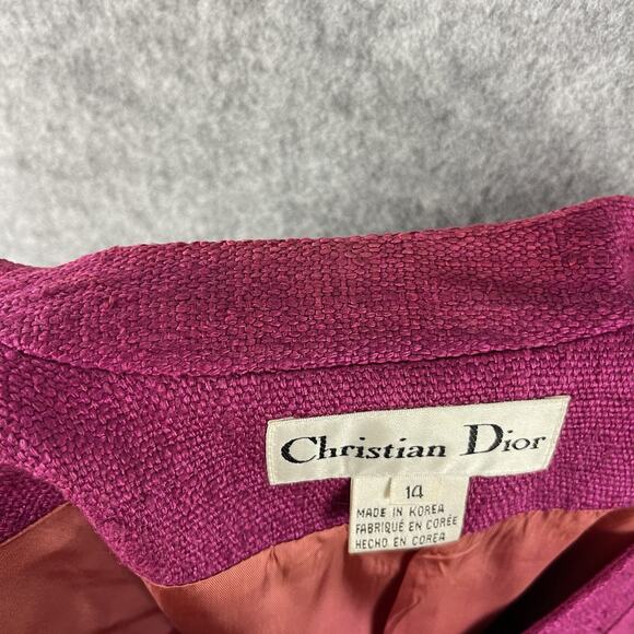 Vintage Christian Dior Silk Tweed Blazer Jacket Womens 14 Pink Gold Rhinestone - Picture 15 of 15